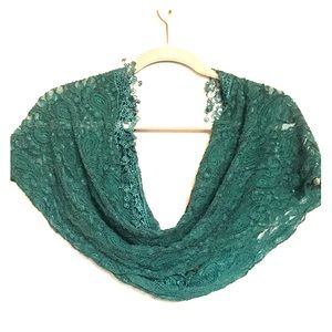 Green Patterned infinity Scarf w/t Fringe